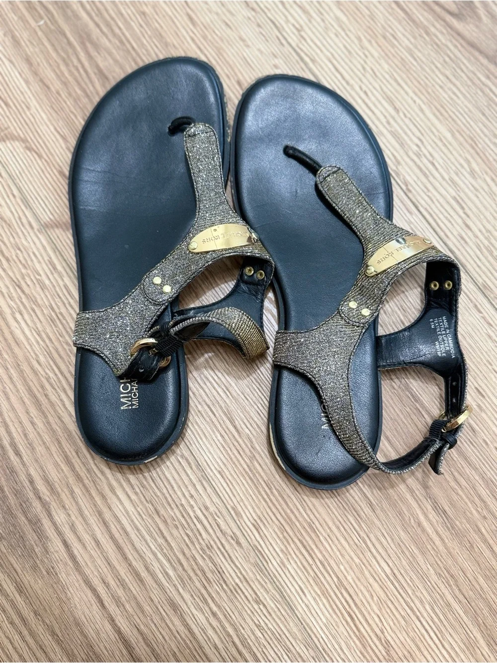 Michael Kors Black Sandals with Gold Metallic Accents